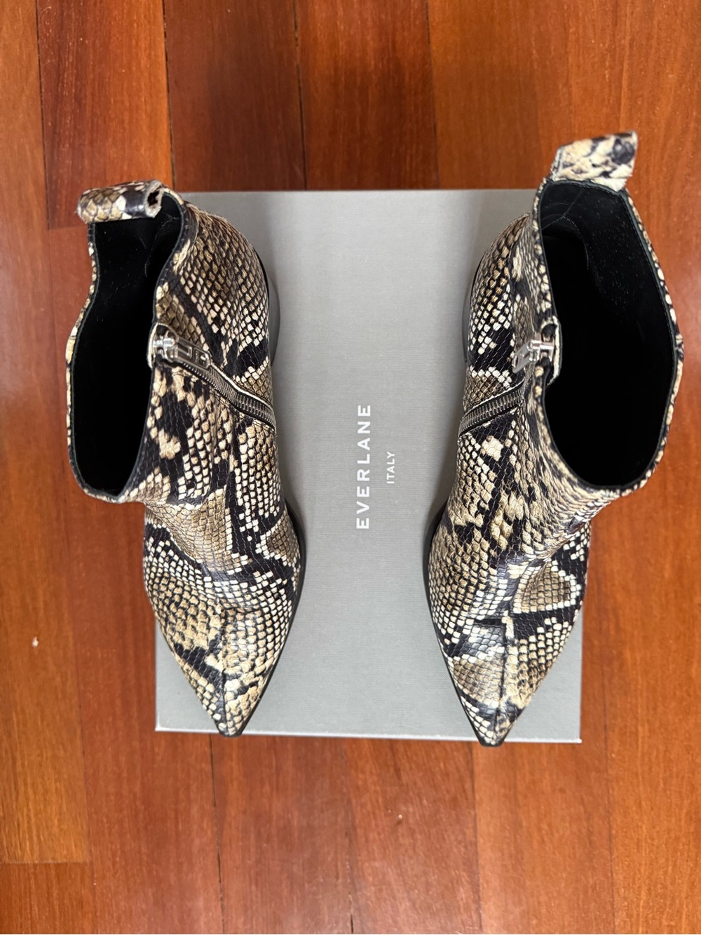 Everlane Women’s Snake-Print Pointed Toe Ankle Boots - Tan and Black